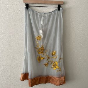 Sheer Embroidered Midi Skirt